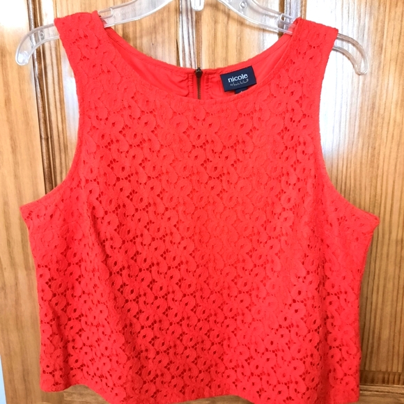 Nicole by Nicole Miller Tops - Nicole, size Large, orange, lace tank top